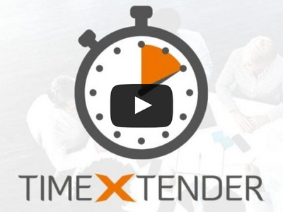 A grey and orange icon of a stopwatch behind a video play button, below this, the TimeXtender logo, all against a white background.