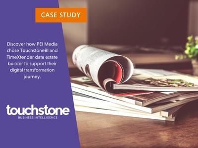 An image of brochures on a desk next to text reading 'case study' and the Touchstone logo.